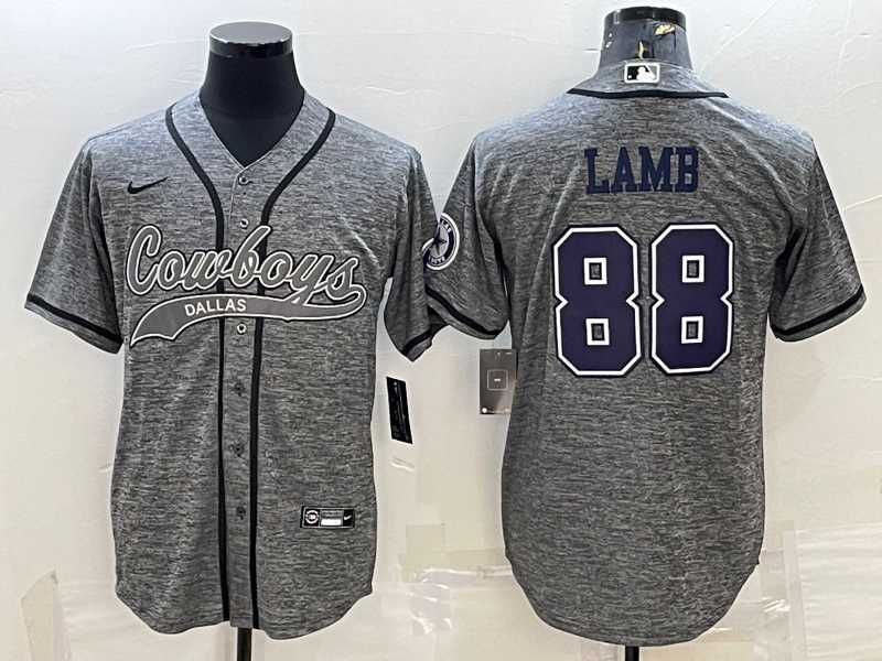 Men%27s Dallas Cowboys #88 CeeDee Lamb Grey Gridiron With Patch Cool Base Stitched Baseball Jersey->dallas cowboys->NFL Jersey
